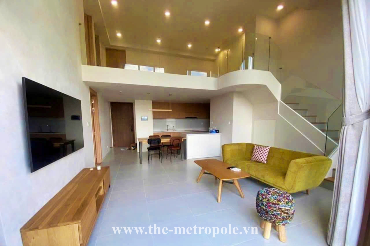 Mini penthouse for rent in The Metropole Thu Thiem with full of furniture and river view